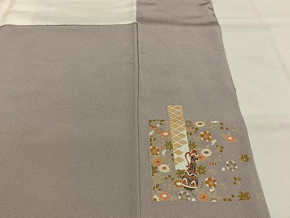 平和屋着物●訪問着　総刺繍　草花陶器文　金糸　正絹　逸品　AABI1336fy