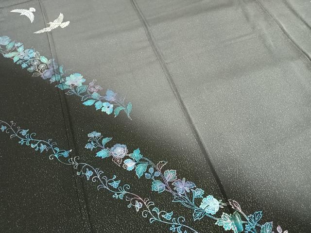 平和屋着物●訪問着　花鳥文　暈し染め　銀彩　銀通し地　正絹　逸品　AABI1339fy