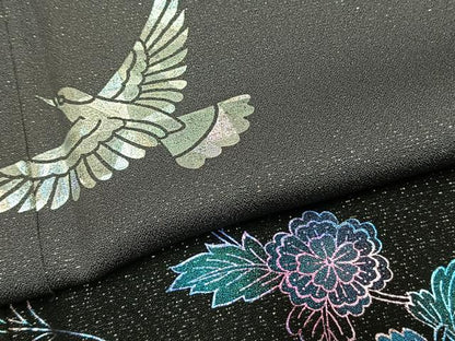 平和屋着物●訪問着　花鳥文　暈し染め　銀彩　銀通し地　正絹　逸品　AABI1339fy