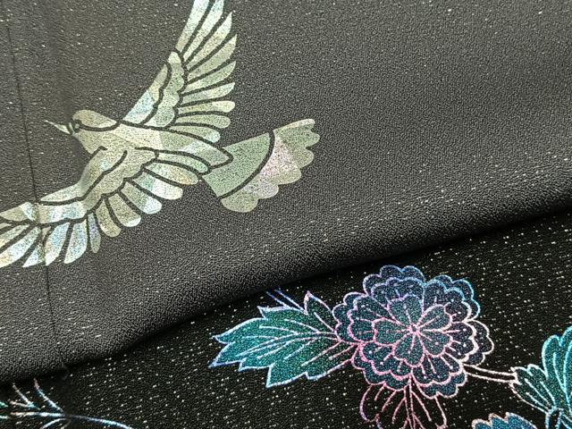 平和屋着物●訪問着　花鳥文　暈し染め　銀彩　銀通し地　正絹　逸品　AABI1339fy