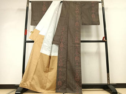 平和屋着物●上質な紬　花間道　ろうけつ染　正絹　逸品　未使用　AABI1343fy