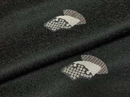 平和屋着物●上質な小紋　地紙文　黒地　正絹　逸品　AABI1347fy