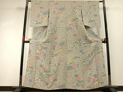 平和屋着物●上質な小紋　型染め　花鳥文　暈し染め　正絹　逸品　AABI1348fy