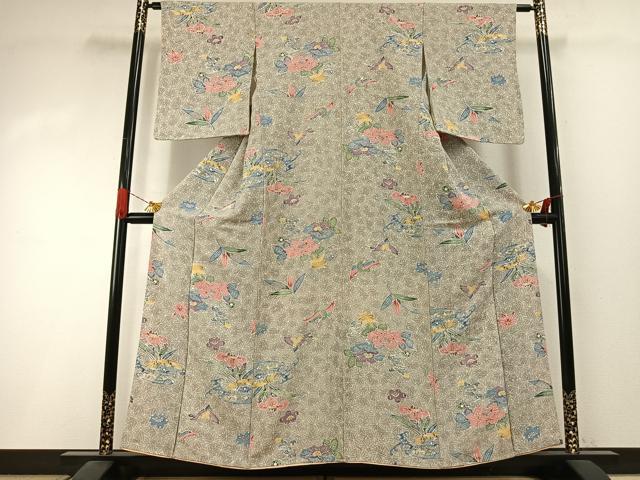 平和屋着物●上質な小紋　型染め　花鳥文　暈し染め　正絹　逸品　AABI1348fy