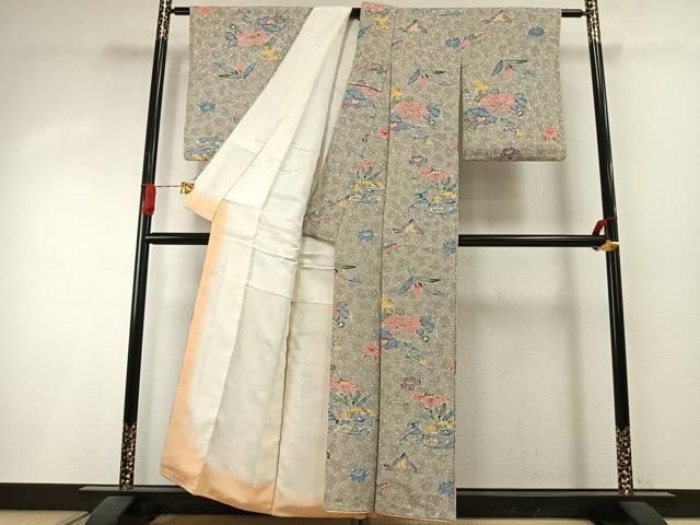 平和屋着物●上質な小紋　型染め　花鳥文　暈し染め　正絹　逸品　AABI1348fy