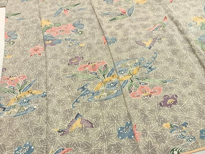 平和屋着物●上質な小紋　型染め　花鳥文　暈し染め　正絹　逸品　AABI1348fy