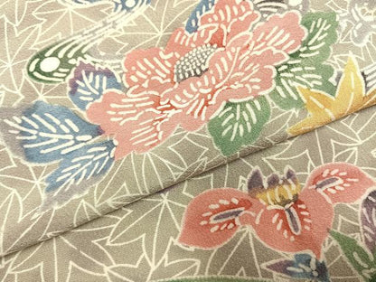 平和屋着物●上質な小紋　型染め　花鳥文　暈し染め　正絹　逸品　AABI1348fy