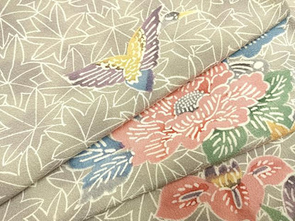 平和屋着物●上質な小紋　型染め　花鳥文　暈し染め　正絹　逸品　AABI1348fy