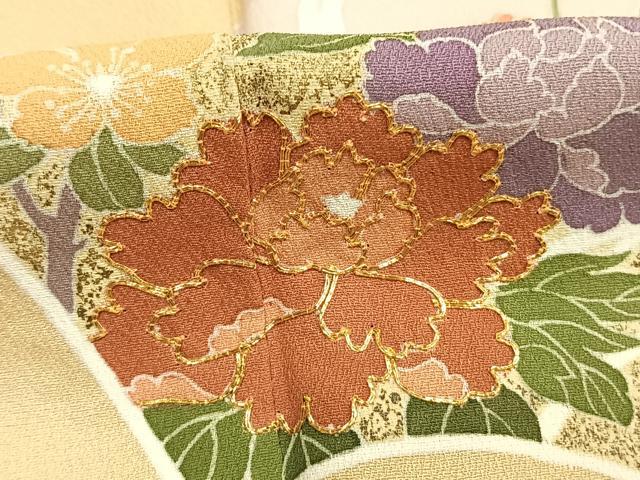 平和屋着物●訪問着　友禅　地紙花文　暈し染め　金彩　正絹　逸品　AABI1349fy