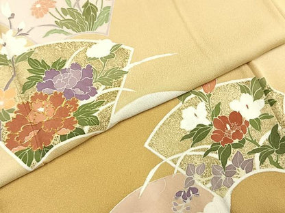 平和屋着物●訪問着　友禅　地紙花文　暈し染め　金彩　正絹　逸品　AABI1349fy