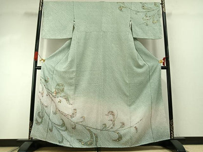 平和屋着物●訪問着　総絞り　刺繍　草花文　金糸　金彩　正絹　逸品　AABI1350fy