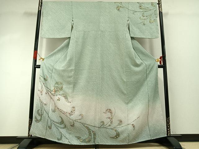 平和屋着物●訪問着　総絞り　刺繍　草花文　金糸　金彩　正絹　逸品　AABI1350fy