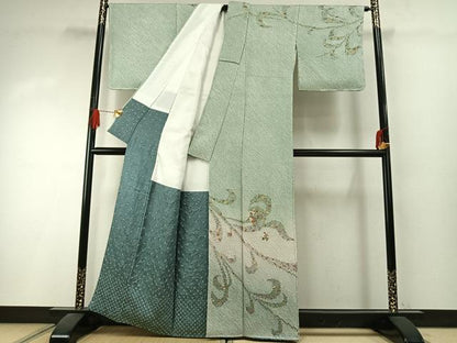平和屋着物●訪問着　総絞り　刺繍　草花文　金糸　金彩　正絹　逸品　AABI1350fy