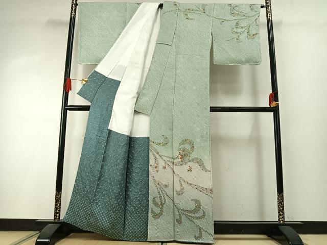 平和屋着物●訪問着　総絞り　刺繍　草花文　金糸　金彩　正絹　逸品　AABI1350fy