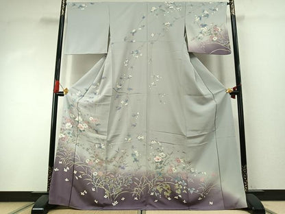 平和屋着物●訪問着　手描き　草花文　暈し染め　正絹　逸品　AABI1351fy