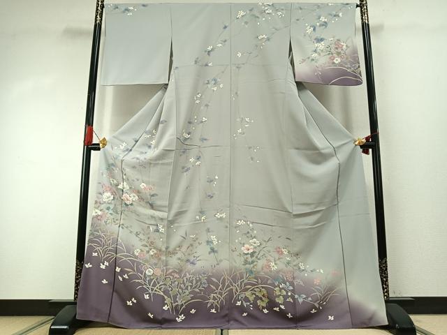 平和屋着物●訪問着　手描き　草花文　暈し染め　正絹　逸品　AABI1351fy