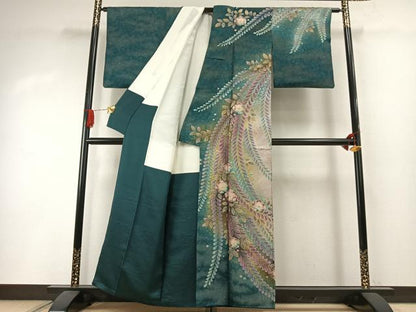 平和屋着物●訪問着　作家物　泰常　辻が花　暈し染め　銀通し地　正絹　逸品　AABI1352fy