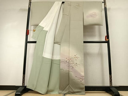 平和屋着物●訪問着　雪芝文　暈し染め　金銀彩　正絹　逸品　AABI1354fy