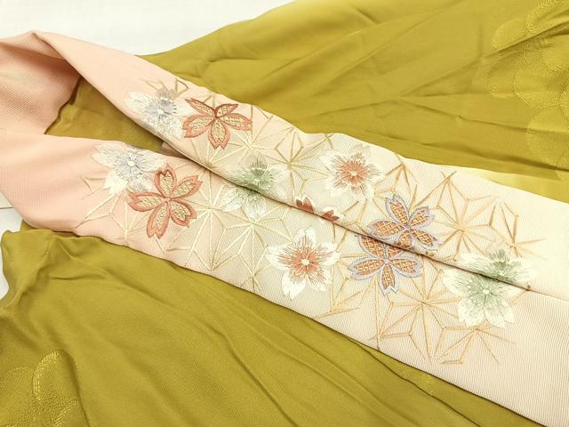 平和屋着物□長襦袢 無双仕立て 花鳥地紋 暈し染め 半衿刺繍 正絹