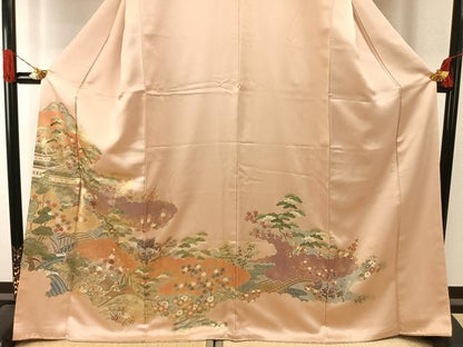 平和屋着物●豪華色留袖　刺繍　松竹梅　摺り剥がし　金糸　金彩　正絹　逸品　AABI1364fy