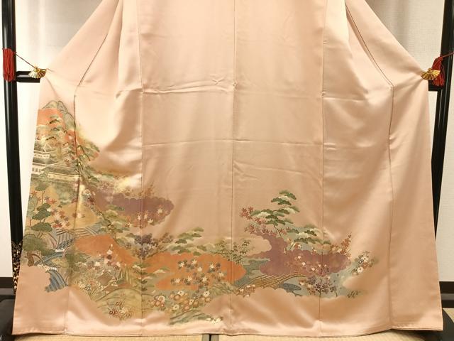 平和屋着物●豪華色留袖　刺繍　松竹梅　摺り剥がし　金糸　金彩　正絹　逸品　AABI1364fy