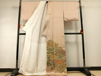 平和屋着物●豪華色留袖　刺繍　松竹梅　摺り剥がし　金糸　金彩　正絹　逸品　AABI1364fy