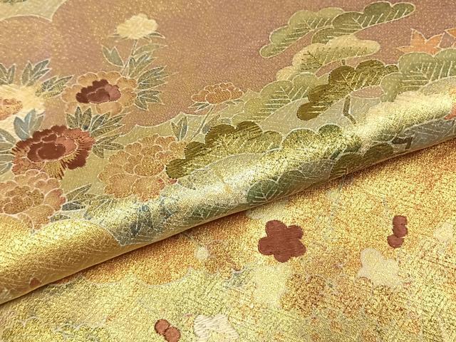 平和屋着物●豪華色留袖　刺繍　松竹梅　摺り剥がし　金糸　金彩　正絹　逸品　AABI1364fy