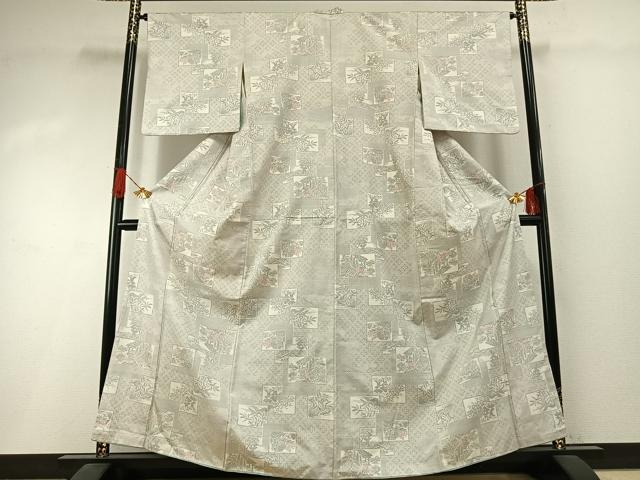 平和屋着物●本場大島紬　白大島　120亀甲　色紙重ね花文　正絹　逸品　AABI1365fy