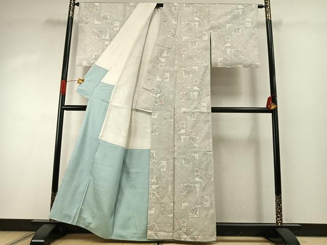 平和屋着物●本場大島紬　白大島　120亀甲　色紙重ね花文　正絹　逸品　AABI1365fy