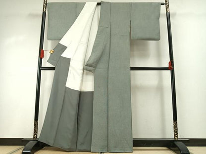 平和屋着物●重要無形文化財 人間国宝 児玉博 日本工芸会正会員 藍田正雄の父・藍田春吉 江戸小紋 万筋 灰色×白色 正絹 逸品 AABI1370fy