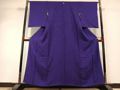 平和屋着物●上質な色無地　枝葉地紋　青紫色　三越扱い　正絹　逸品　AABI1371fy