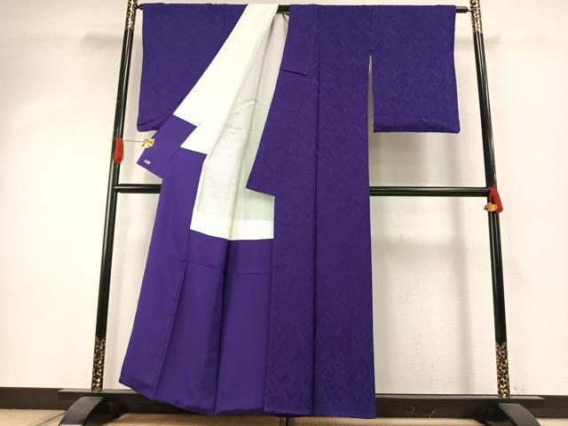 平和屋着物●上質な色無地　枝葉地紋　青紫色　三越扱い　正絹　逸品　AABI1371fy