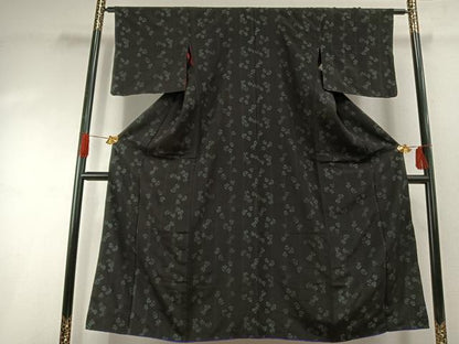 平和屋着物●アンティーク　大正ロマン　小紋　ふくら雀　黒地　正絹　逸品　AABI1373fy
