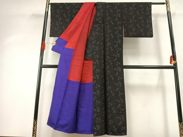 平和屋着物●アンティーク　大正ロマン　小紋　ふくら雀　黒地　正絹　逸品　AABI1373fy