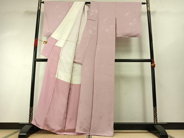 平和屋着物●上質な色無地　流水花地紋　薄柿色　正絹　逸品　未使用　AABI1375fy