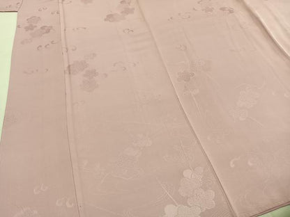 平和屋着物●上質な色無地　流水花地紋　薄柿色　正絹　逸品　未使用　AABI1375fy