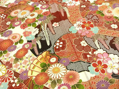 平和屋着物●豪華振袖　駒刺繍　扇面花文　金彩　銀通し地　正絹　逸品　AABI1376fy