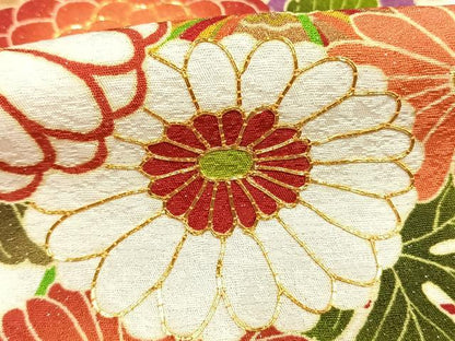 平和屋着物●豪華振袖　駒刺繍　扇面花文　金彩　銀通し地　正絹　逸品　AABI1376fy