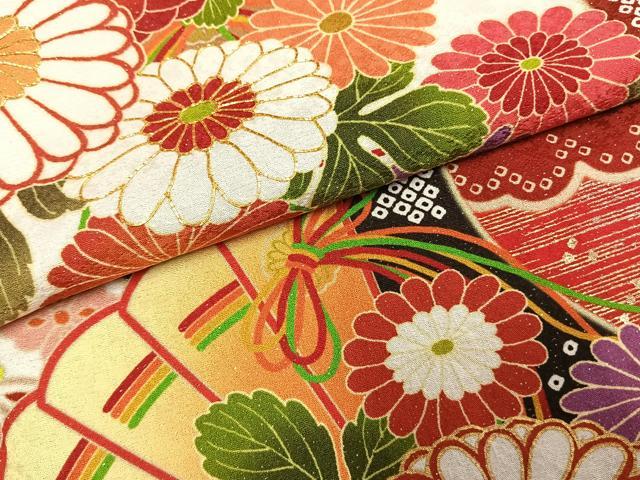平和屋着物●豪華振袖　駒刺繍　扇面花文　金彩　銀通し地　正絹　逸品　AABI1376fy