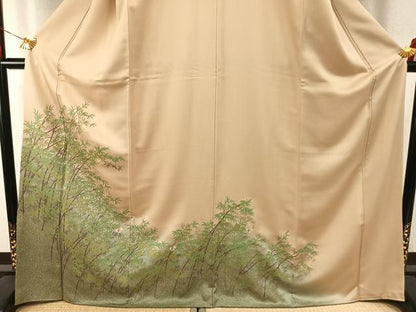 平和屋着物●訪問着　刺繍　笹竹飛鳥文　金糸　金彩　正絹　逸品　AABI1379fy