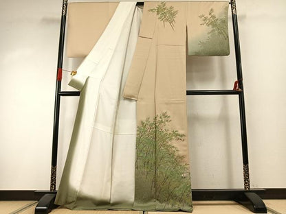 平和屋着物●訪問着　刺繍　笹竹飛鳥文　金糸　金彩　正絹　逸品　AABI1379fy