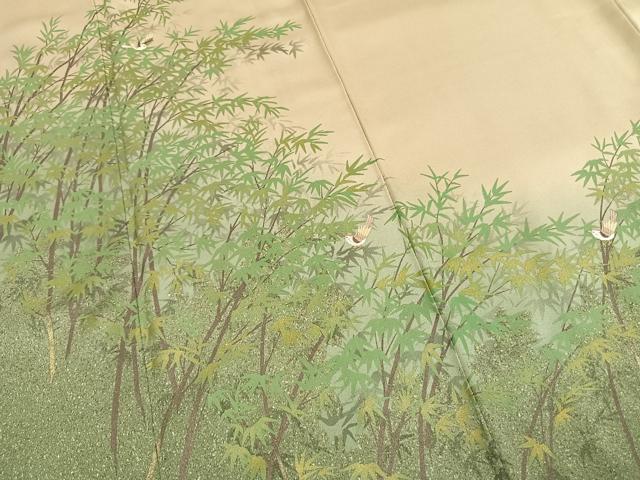 平和屋着物●訪問着　刺繍　笹竹飛鳥文　金糸　金彩　正絹　逸品　AABI1379fy