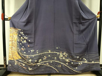 平和屋着物●訪問着　友禅　駒刺繍　草花文　金彩　鬼しぼ縮緬　ますいわ屋扱い　正絹　逸品　AABI1381fy
