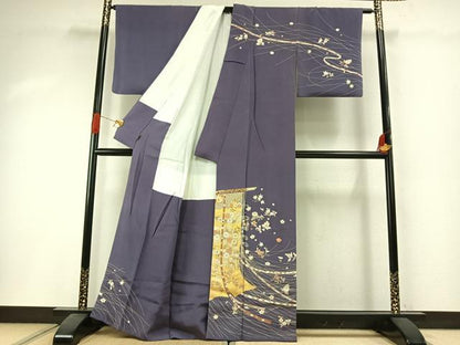 平和屋着物●訪問着　友禅　駒刺繍　草花文　金彩　鬼しぼ縮緬　ますいわ屋扱い　正絹　逸品　AABI1381fy