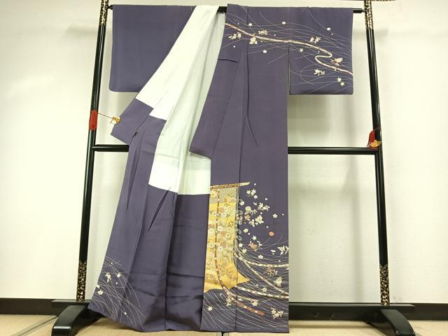 平和屋着物●訪問着　友禅　駒刺繍　草花文　金彩　鬼しぼ縮緬　ますいわ屋扱い　正絹　逸品　AABI1381fy