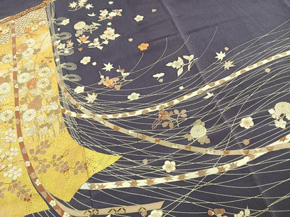 平和屋着物●訪問着　友禅　駒刺繍　草花文　金彩　鬼しぼ縮緬　ますいわ屋扱い　正絹　逸品　AABI1381fy