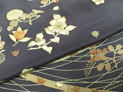 平和屋着物●訪問着　友禅　駒刺繍　草花文　金彩　鬼しぼ縮緬　ますいわ屋扱い　正絹　逸品　AABI1381fy