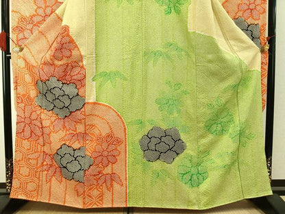 平和屋着物●豪華振袖　総絞り　草花文　正絹　逸品　AABI1386fy