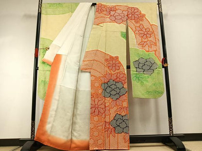 平和屋着物●豪華振袖　総絞り　草花文　正絹　逸品　AABI1386fy