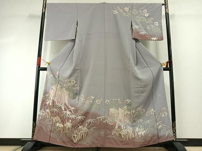 平和屋着物●訪問着　中国三大刺繍　相良刺繍　総刺繍　作家物　松竹梅　御所車花文　暈し染め　正絹　逸品　AABI1387fy